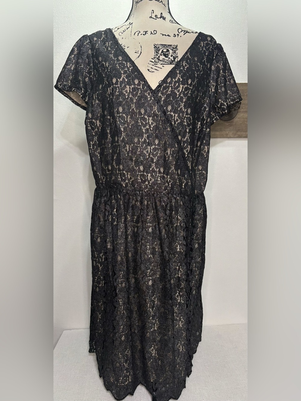Elle Black Lace Overlay V-Neck Dress
